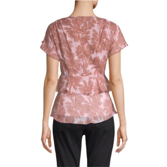 NWT DVF Millie Metallic Blouse Top Shirt Womens XS Pink Mauve V-Neck Chiffon NEW - Picture 3 of 15